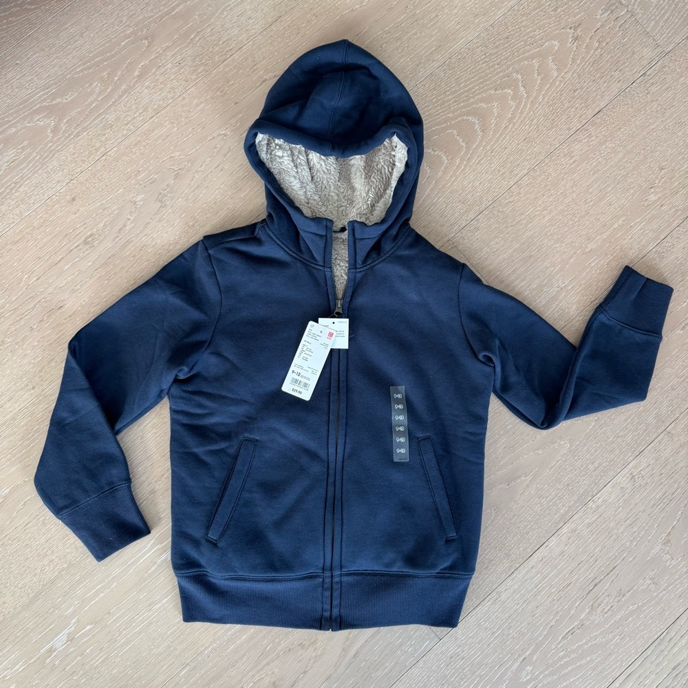 NWT Uniqlo Kids Navy Pile-Lined Fleece Hoodie